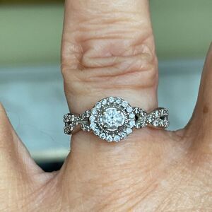 14K WG Crisscross Shank Genuine Diamond Halo Engagement Ring